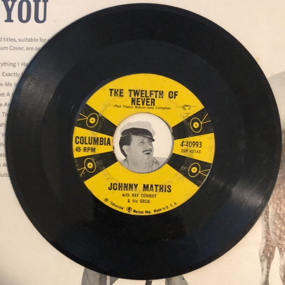 Johnny Mathis The Twelfth Of Never Vinyl 45 Record '57 - Picture 4 of 4